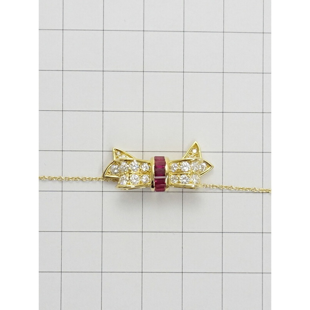 Tiffany Ribbon Motif Necklace Ruby Diamond Yellow Gold